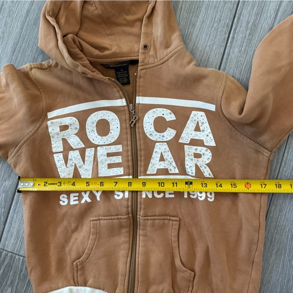 Rocawear|Y2k Tan full zip Hoodie sweater with embellishments/stones “1999 sexy”• - Picture 12 of 13